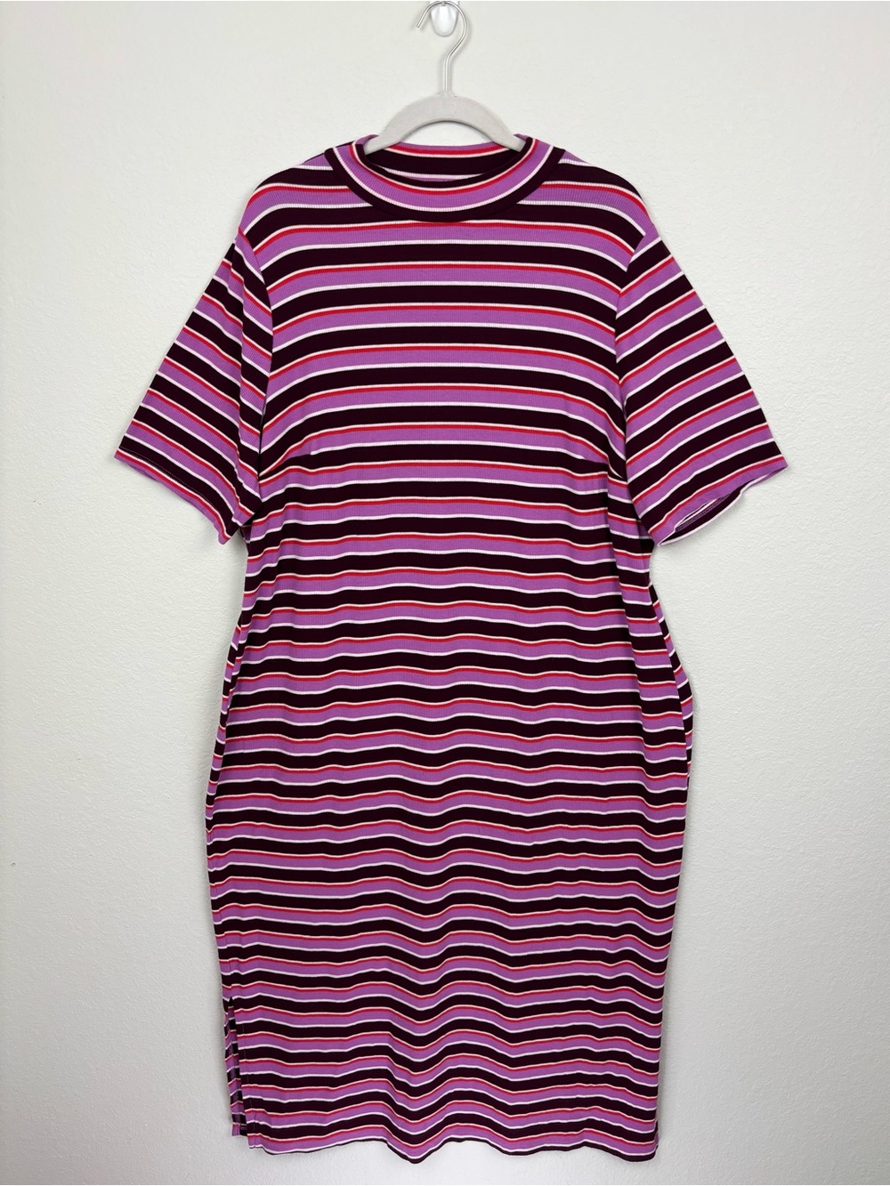Lane Bryant Pink Purple Multicolored Ribbed Striped Maxi Dress Size 22/24 Retro
